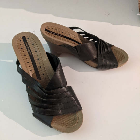 Hush Puppies wedge sandals, black, size 10 - Picture 2 of 4